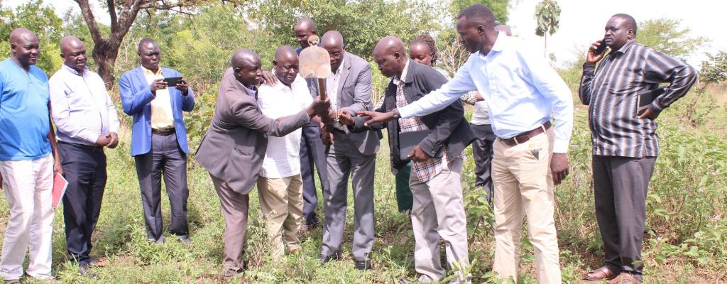 Site handover for the construction of semi detached staff house at Bishop Ochola Primary School Labongo Akwang Sub county 